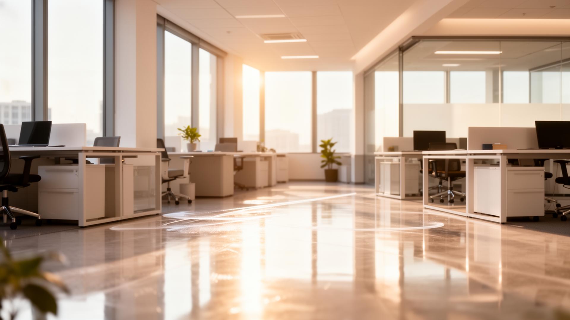 Professionele schoonmaker aan het werk in een modern kantoor